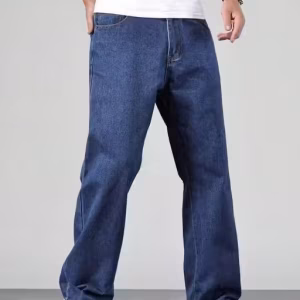 Men’s Baggy Fit Denim Jeans – Comfortable Cotton Blend, Solid Style by UrbanTraders