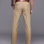 Men’s Solid Beige Slim Fit Polyester Trousers | Formal & Office Wear Pants for Men