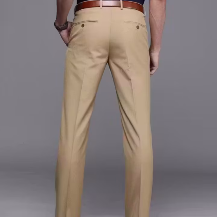 Men’s Solid Beige Slim Fit Polyester Trousers | Formal & Office Wear Pants for Men
