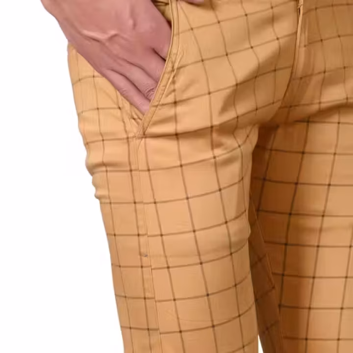 Men’s Checked Cotton Blend Trousers | Casual & Smart Slim Fit Pants
