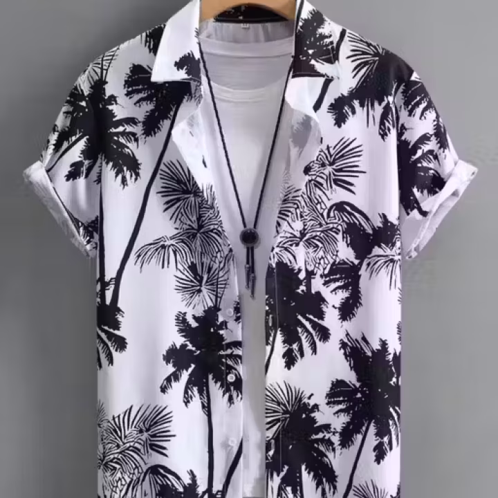 Men’s Summer Palm Tree Printed Short Sleeve Casual Vacation Shirt | Lycra | Beach & Holiday Wear