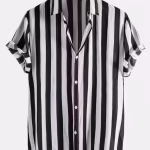 Men’s Premium Striped Lycra Partywear Shirt – Short Sleeve, Slim Fit & Stylish Design