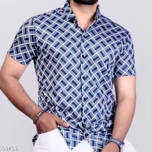 Men’s Slim Fit Printed Casual Shirt – Breathable Polyester, Short Sleeves | Office, Party & Daily Wear
